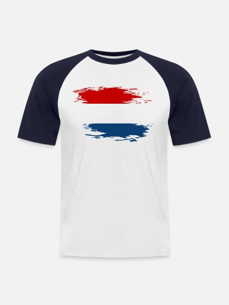 Drapeau hollandais utilisé design - T-shirt baseball manches courtes Homme - blanc/marine