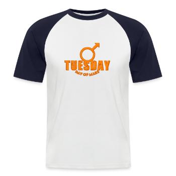 Tuesday Tuesday Mars Weekdays orange used look - Men's Baseball T-Shirt - white/navy - Front - Nik (191cm)
