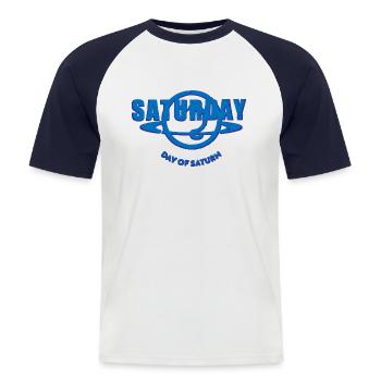 Samedi Samedi Semaine Bleu Saturne aspect usé - T-shirt baseball manches courtes Homme - blanc/marine - Devant - Nik (191cm)