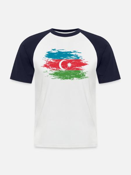 Azerbaïdjan utilisé - T-shirt baseball manches courtes Homme - blanc/marine