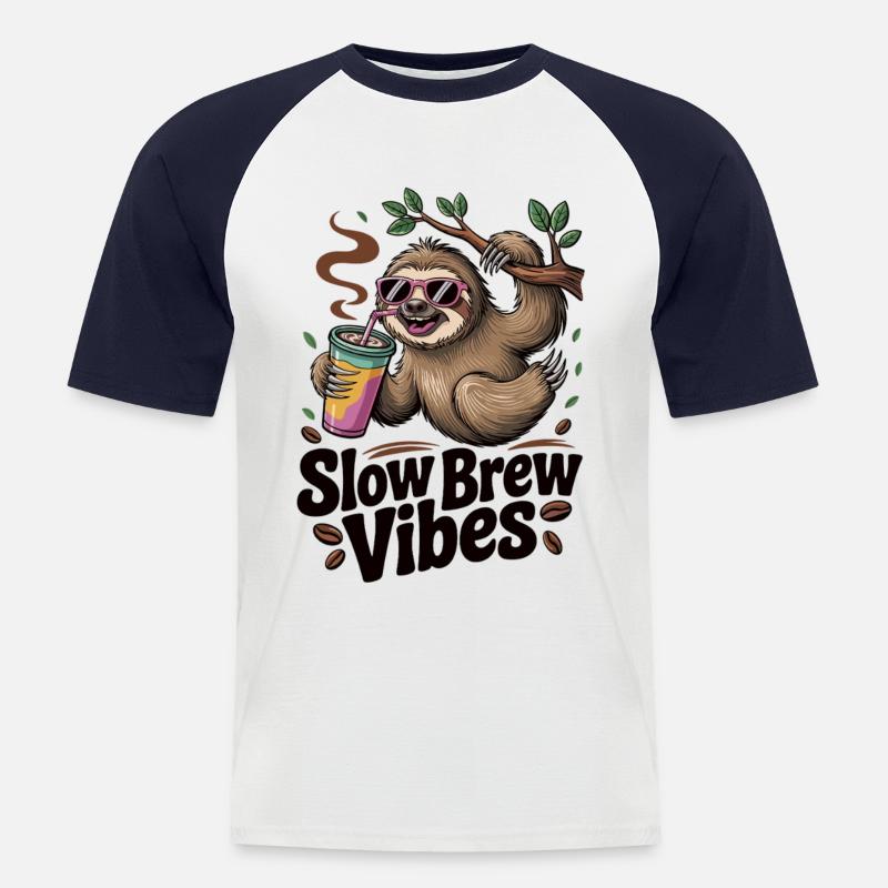 Slow Brew – Sloth Style - Men's Baseball T-Shirt - white/navy