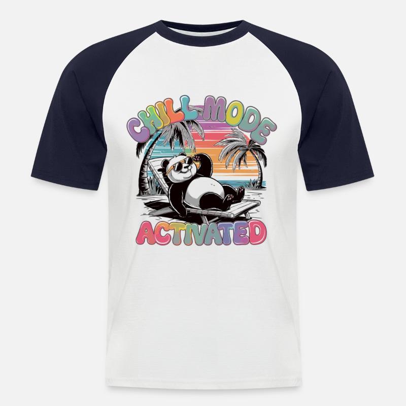Chillender Panda im Urlaubsmodus - Männer Baseball-T-Shirt - Weiß/Navy
