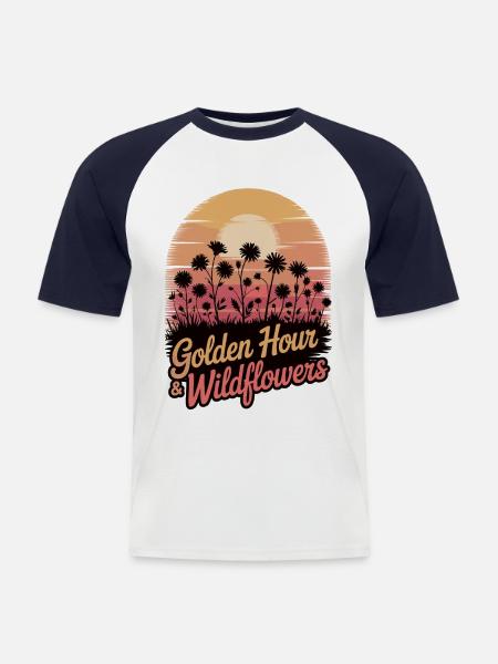 Sunset with wildflowers - Men's Baseball T-Shirt - white/navy