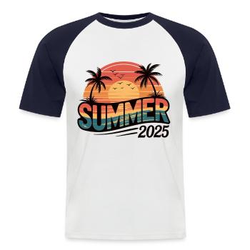 Palmen und Sonne - Sommer 2025 - Männer Baseball-T-Shirt - Weiß/Navy - Vorne - Nik (191cm)