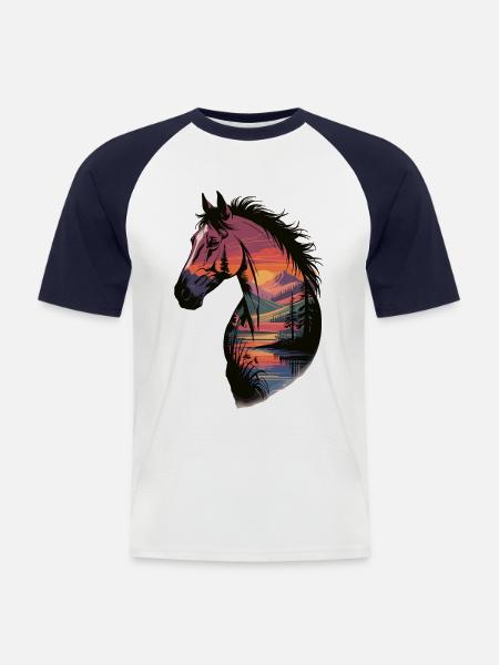 Wildpferd Landschaftskunst - Männer Baseball-T-Shirt - Weiß/Navy