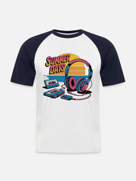Nostalgic Summer Mix Tape - Men's Baseball T-Shirt - white/navy