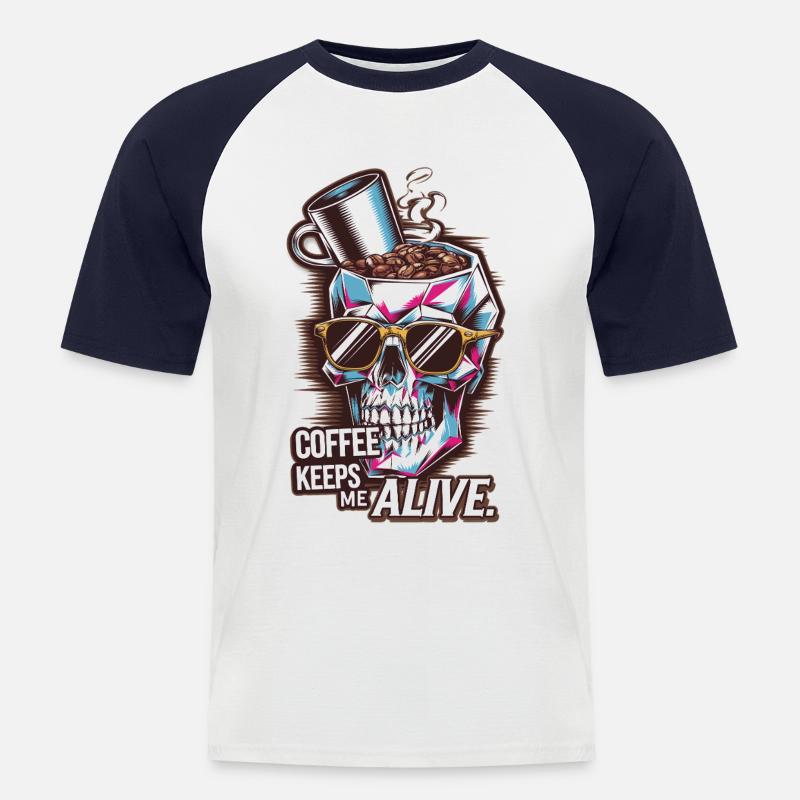 Kaffee = Leben - Männer Baseball-T-Shirt - Weiß/Navy