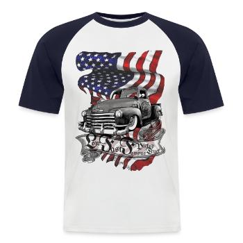 Deep and fast, V8 Pickup Truck UStates clean - Men's Baseball T-Shirt - white/navy - Front - Nik (191cm)