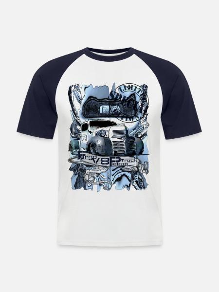 V8 Fargo Lastbil Blå Special Limited Edition - Kortærmet herre-baseballshirt - hvid/marineblå