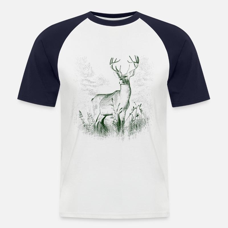 Hirsch Geweih Rotwild - Männer Baseball-T-Shirt - Weiß/Navy