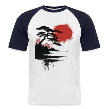 Japan Landschaft Roter Mond Buddhism Aesthetic - Männer Baseball-T-Shirt - Weiß/Navy - Vorne - Nik (191cm)