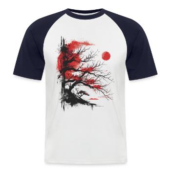 Japanese Tree Aesthetic Buddhism Roter Mond Bonsai - Männer Baseball-T-Shirt - Weiß/Navy - Vorne - Nik (191cm)