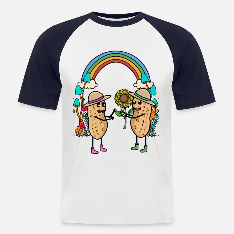 Erdnuss Regenbogen Freunde Freundschaft Blume - Männer Baseball-T-Shirt - Weiß/Navy