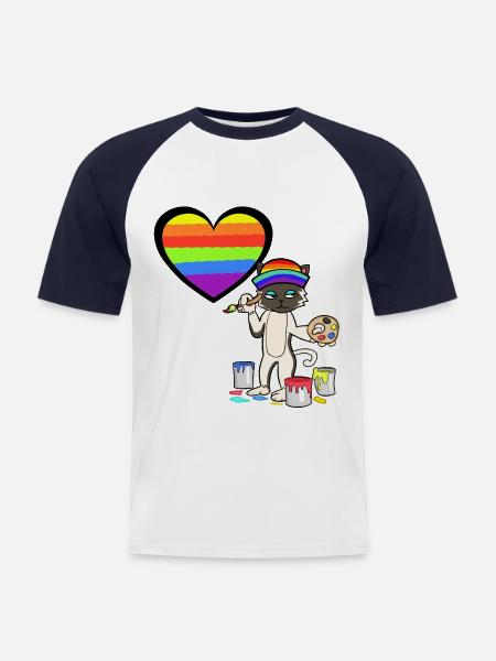 Heart Cat LGBT - Men's Baseball T-Shirt - white/navy