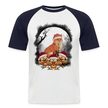 Weihnachtsmann Fuchs Hühner Huhn Nikolaus - Männer Baseball-T-Shirt - Weiß/Navy - Vorne - Nik (191cm)