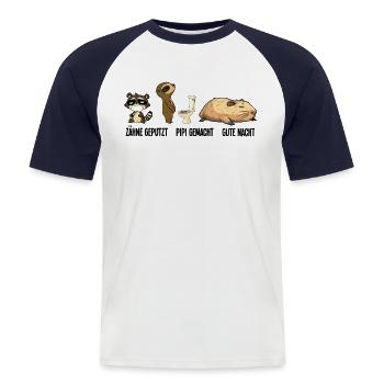 Gute Nacht Waschbär Faultier Capybara Schlafshirt - Männer Baseball-T-Shirt - Weiß/Navy - Vorne - Nik (191cm)