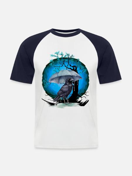 Tree, Cherry Blossom, Bird - Men's Baseball T-Shirt - white/navy