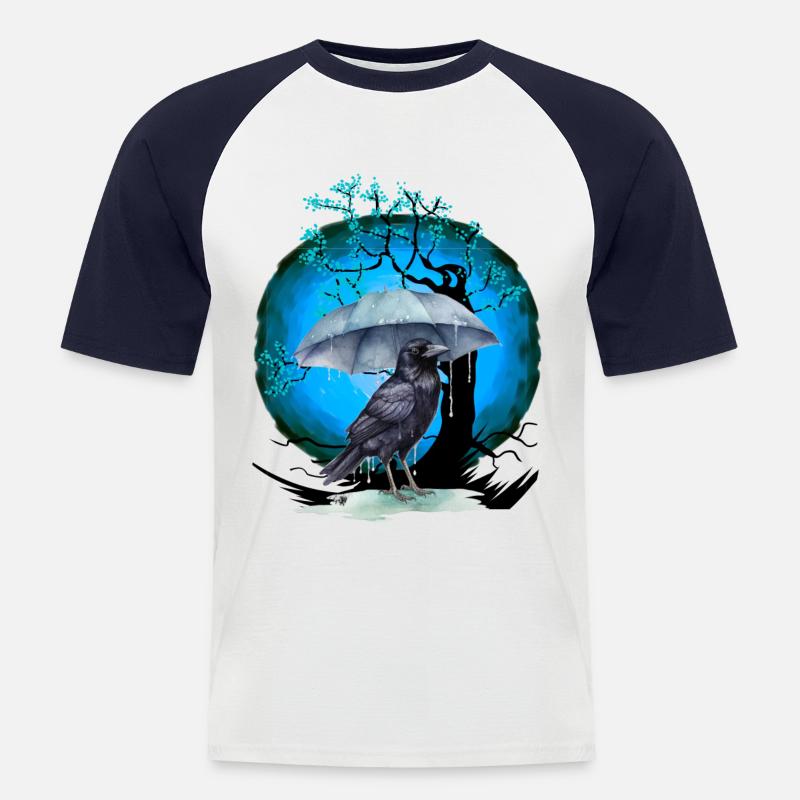 Arbre, Fleur De Cerisier, Oiseau - T-shirt baseball manches courtes Homme - blanc/marine