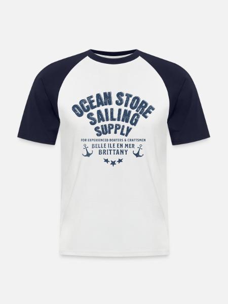 Ocean store Belle île en mer - Men's Baseball T-Shirt - white/navy