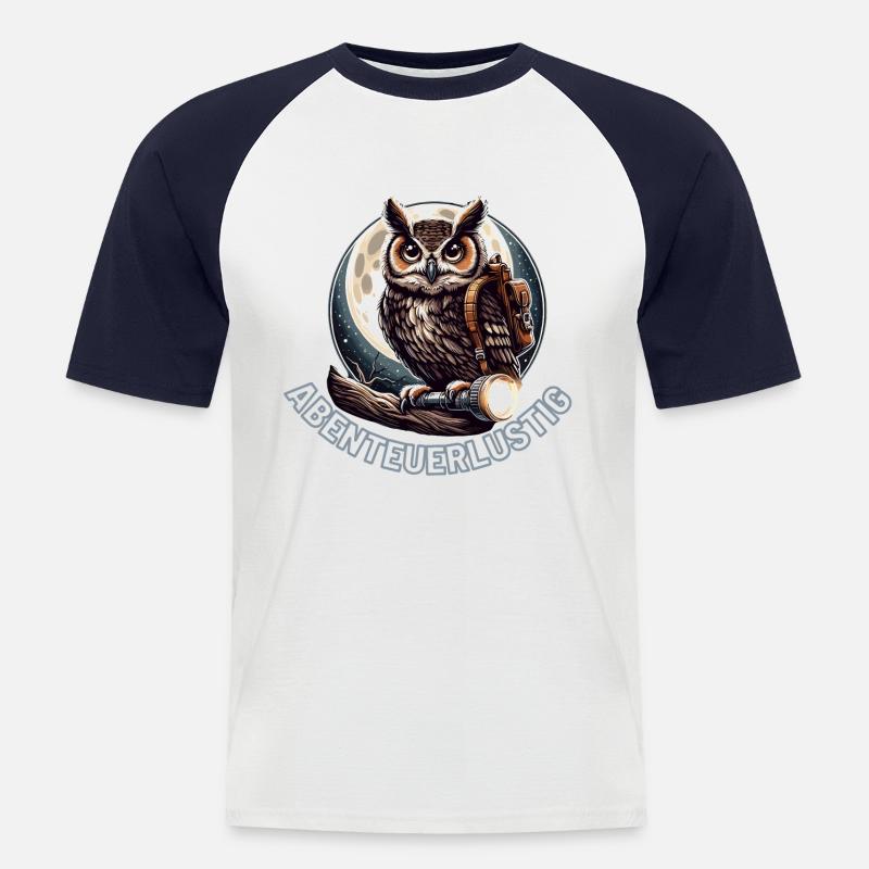 Abenteuerlustige Eule - Männer Baseball-T-Shirt - Weiß/Navy