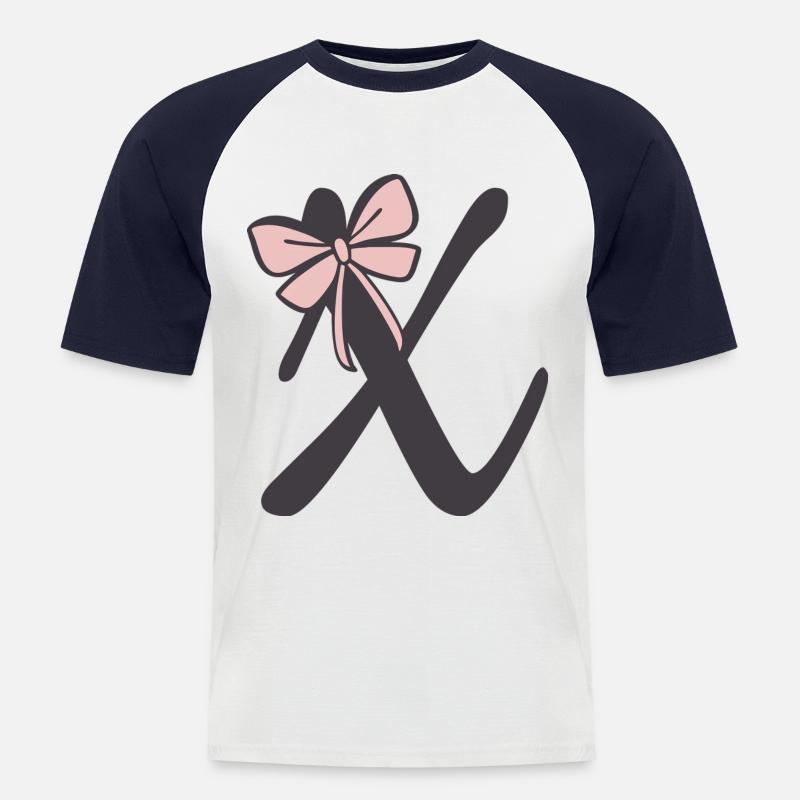 Anfangsbuchstabe X Schleifchen - Männer Baseball-T-Shirt - Weiß/Navy