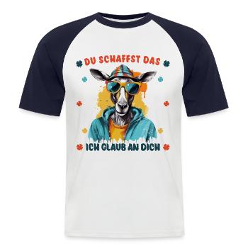 Du schaffst das! Ich glaub an dich! Glücksbringer - Männer Baseball-T-Shirt - Weiß/Navy - Vorne - Nik (191cm)