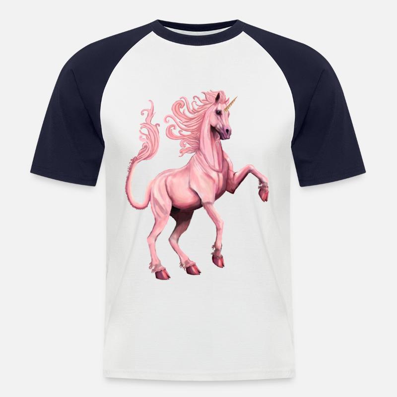 rosa Einhorn - Männer Baseball-T-Shirt - Weiß/Navy