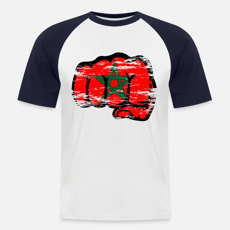 Marokko Flagge Hand Faust used - Männer Baseball-T-Shirt - Weiß/Navy