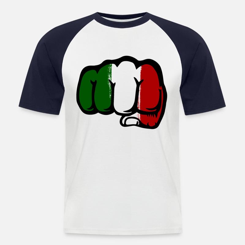 Italien Flagge Hand Faust - Männer Baseball-T-Shirt - Weiß/Navy
