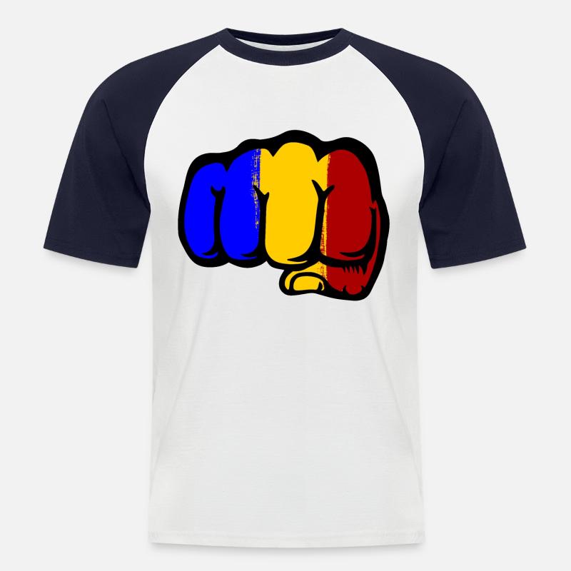 Rumänien Flagge Hand Faust - Männer Baseball-T-Shirt - Weiß/Navy