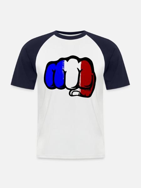 France Flag Hand Fist - Men's Baseball T-Shirt - white/navy