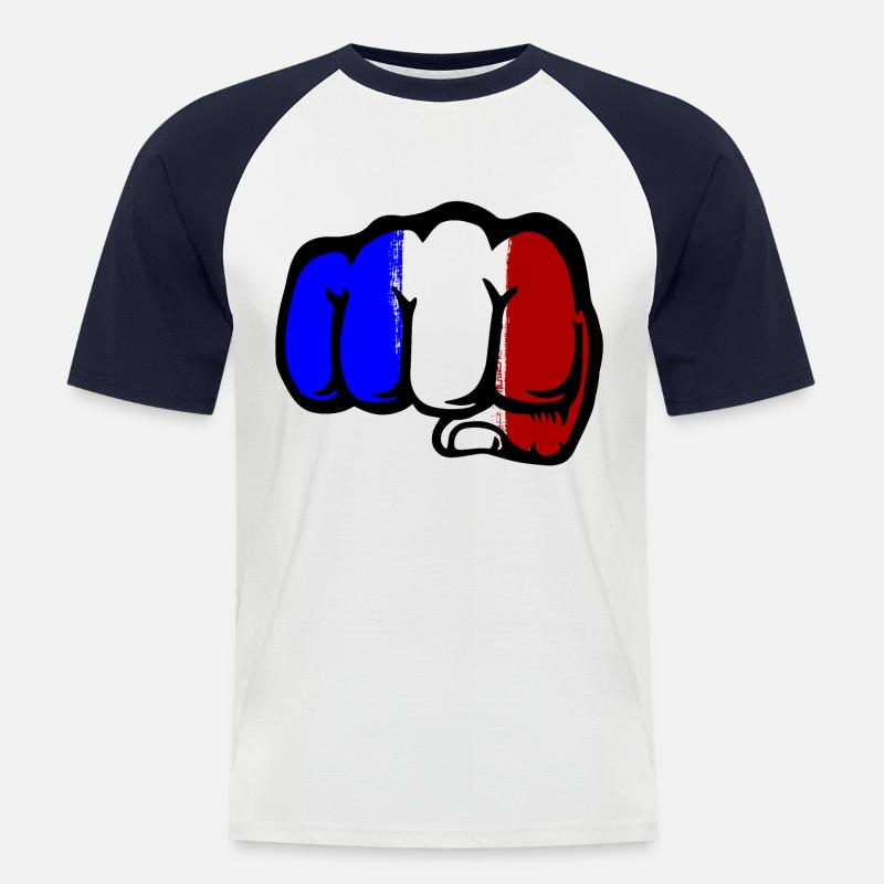 Frankreich Flagge Hand Faust - Männer Baseball-T-Shirt - Weiß/Navy