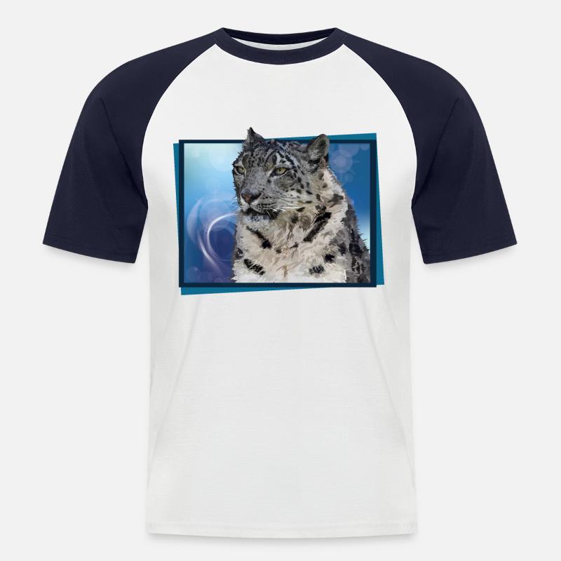 Schneeleopard - Männer Baseball-T-Shirt - Weiß/Navy