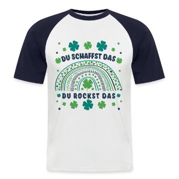 Glücksbringer: Du schaffst das! Du rockst das! - Männer Baseball-T-Shirt - Weiß/Navy - Vorne - Nik (191cm)