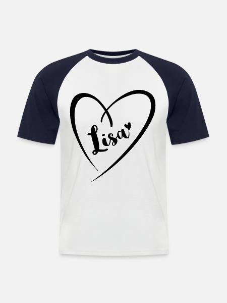 Lisa surname first name in heart frame - Men's Baseball T-Shirt - white/navy
