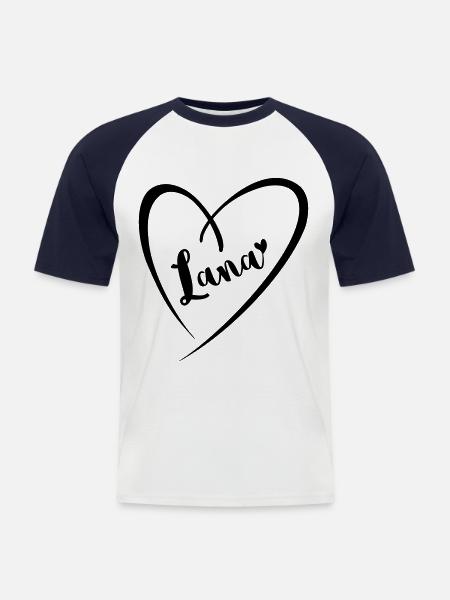Lana surname first name in heart frame - Men's Baseball T-Shirt - white/navy