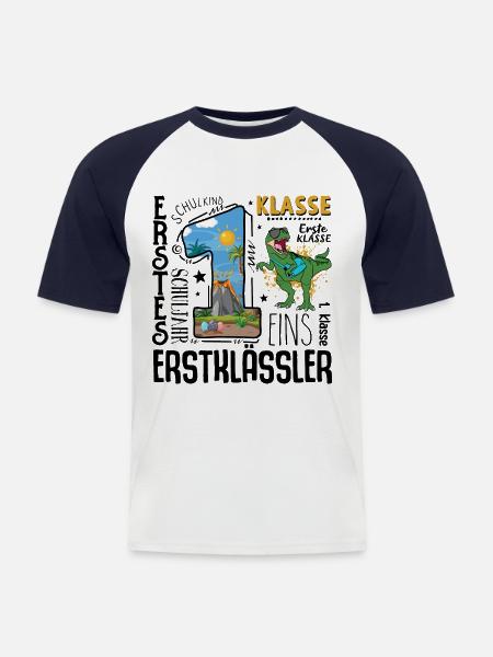 1st class Dino T-Rex - Men's Baseball T-Shirt - white/navy