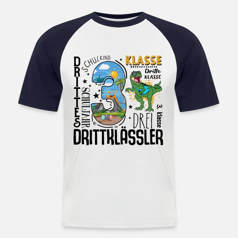 3. Klasse Dino T-Rex - Männer Baseball-T-Shirt - Weiß/Navy