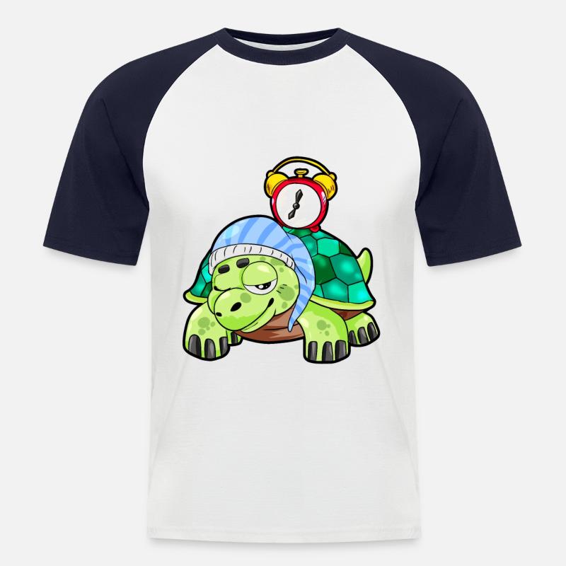 schlafend Schildkröte Langschläfer Wecker Geschenk - Männer Baseball-T-Shirt - Weiß/Navy