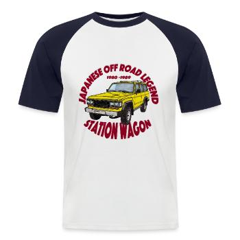 Station Wagen Gelb - Männer Baseball-T-Shirt - Weiß/Navy - Vorne - Nik (191cm)