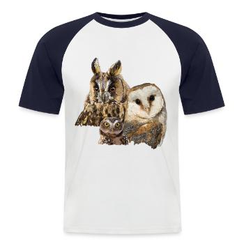 Eulen - Männer Baseball-T-Shirt - Weiß/Navy - Vorne - Nik (191cm)