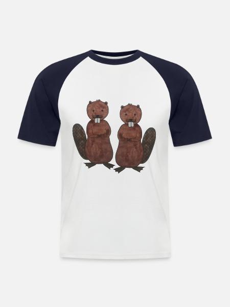 Beaver Couple Love Rodent - Men's Baseball T-Shirt - white/navy