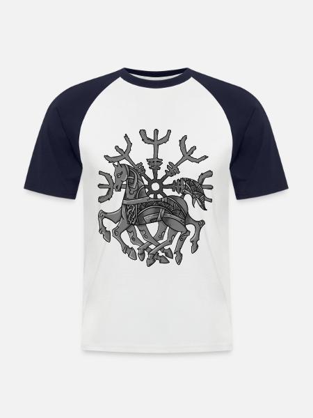 Protection Rune Helmet of The Fear of Marriage with Odin's Horse - Men's Baseball T-Shirt - white/navy