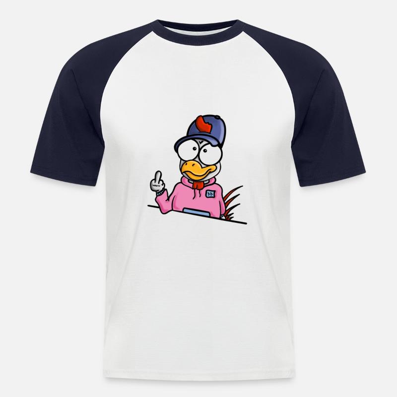 Huhn zeigt Mittelfinger - Männer Baseball-T-Shirt - Weiß/Navy
