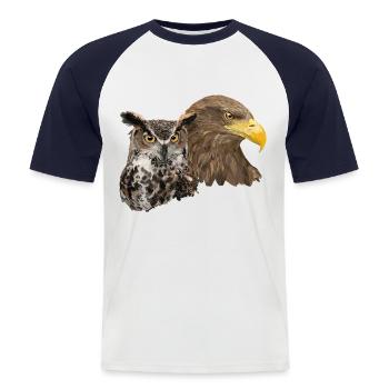 Pigargo und Eule - Männer Baseball-T-Shirt - Weiß/Navy - Vorne - Nik (191cm)