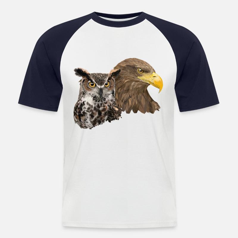 Pigargo und Eule - Männer Baseball-T-Shirt - Weiß/Navy