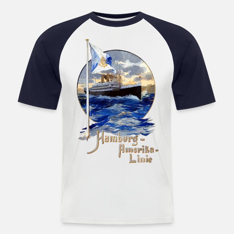 Dampfschiff der Hamburg-Amerika-Linie - Männer Baseball-T-Shirt - Weiß/Navy