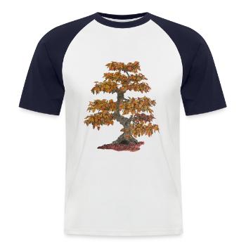 Bonsaï feuillu à feuilles rouges - T-shirt baseball manches courtes Homme - blanc/marine - Devant - Nik (191cm)