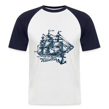 old sailing ship - Lucky Traveller - Anchor - Men's Baseball T-Shirt - white/navy - Front - Nik (191cm)