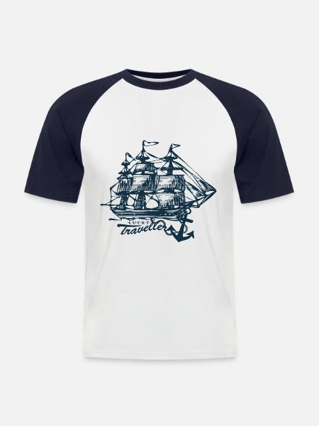 vecchio veliero - Lucky Traveller - Ancora - Kortærmet herre-baseballshirt - hvid/marineblå